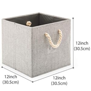 EZOWare Set of 8 Foldable Fabric Storage Cube Bins with Cotton Rope Handle, Collapsible Resistant Basket Box Organizer for Shelves Closet Toys and More – Gray