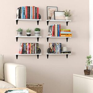 SHELFIN Mona 17" White Floating Shelves for Storage Wall Bookshelf Living Room Office Supplies & Kitchen Organizer Bedroom Shelves Set of 6