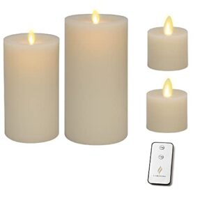 luminara wick to flame bundle set with real wax led tealight set with a remote control, ultra realistic pillar and tealights