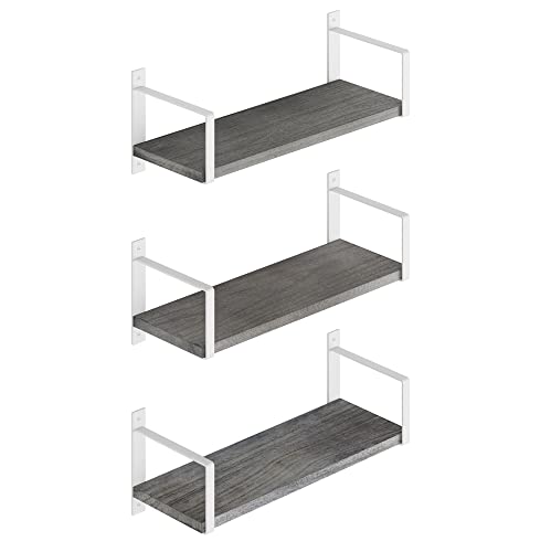 Wallniture Toledo Floating Shelves, Bathroom Organizer, Bookshelf Living Room Decor, Kitchen Organization & Wall Shelves Laundry Room Decor Burnt 17"x6" Set of 3