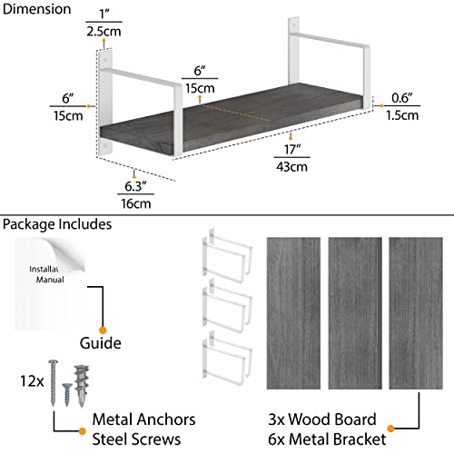 Wallniture Toledo Floating Shelves, Bathroom Organizer, Bookshelf Living Room Decor, Kitchen Organization & Wall Shelves Laundry Room Decor Burnt 17"x6" Set of 3