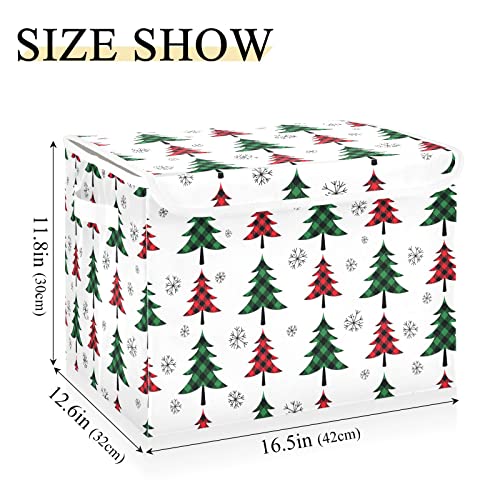 WIHVE Storage Bin with Lids Christmas Tree Plaid Snowflake Foldable Storage Boxes with Handles