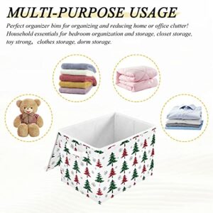 WIHVE Storage Bin with Lids Christmas Tree Plaid Snowflake Foldable Storage Boxes with Handles
