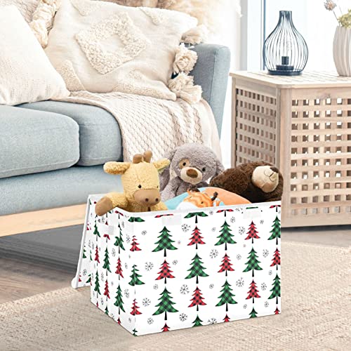 WIHVE Storage Bin with Lids Christmas Tree Plaid Snowflake Foldable Storage Boxes with Handles