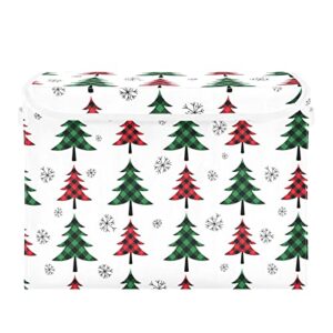 WIHVE Storage Bin with Lids Christmas Tree Plaid Snowflake Foldable Storage Boxes with Handles