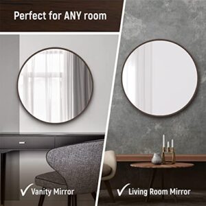 EMI HOME Round Wood Mirror, 30 Inch Diameter Circle Mirror Wood Frame with Two Picture Frames 5x7, Wood Frame Vanity Mirror, Round Wooden Mirror Decor Foyer Living Room, Walnut Woodgrain Finish