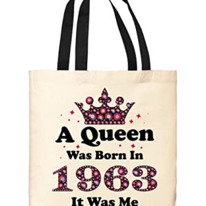 60th Birthday Decorations For Men A Queen Was Born In 1963 It Was Me Black Handle Canvas Tote Bag