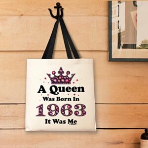 60th Birthday Decorations For Men A Queen Was Born In 1963 It Was Me Black Handle Canvas Tote Bag