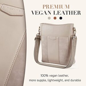 Missnine Crossbody Bags for Women Vegan Leather Crossbody Purse Fashion Shoulder Bucket Bag with Adjustable Guitar Strap
