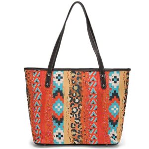 montana west aztec leopard print canvas tote bag purses and handbags for women large shoulder bag casual handbags mw1167-8112rd