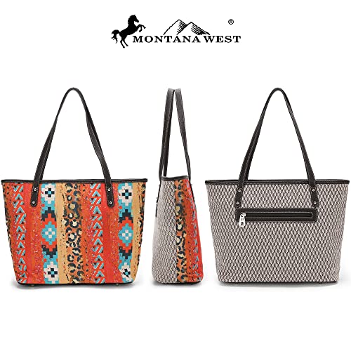 Montana West Aztec Leopard Print Canvas Tote Bag Purses and Handbags for Women Large Shoulder Bag Casual Handbags MW1167-8112RD