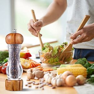 WDBBY Manual Acrylic Salt and Pepper Grinder Set Wooden Shakers With Adjustable Ceramic Core Spice Mill Kitchen Tools