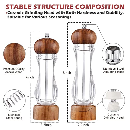 WDBBY Manual Acrylic Salt and Pepper Grinder Set Wooden Shakers With Adjustable Ceramic Core Spice Mill Kitchen Tools