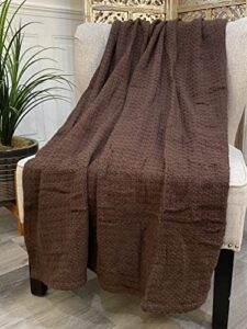 highgrove – laguna – brown – 50″ x 60″ 100% cotton- knitted – waffle weave design – throw blanket indoor outdoor