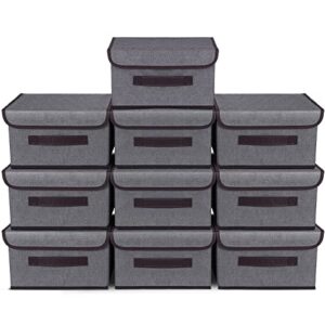10 pcs fabric storage bins with lids foldable storage boxes decorative storage container fabric storage baskets for organizing clothes closet home office bedroom toy, (gray, 10.2 x 7.5 x 6.3 in)