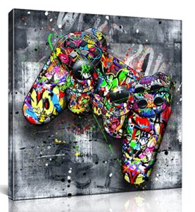 jkwall77 graffiti canvas wall-art for bedroom – gaming wall art for teen boys – abstract painting pop art modern home wall decor ready to hang size 14″ x 14″