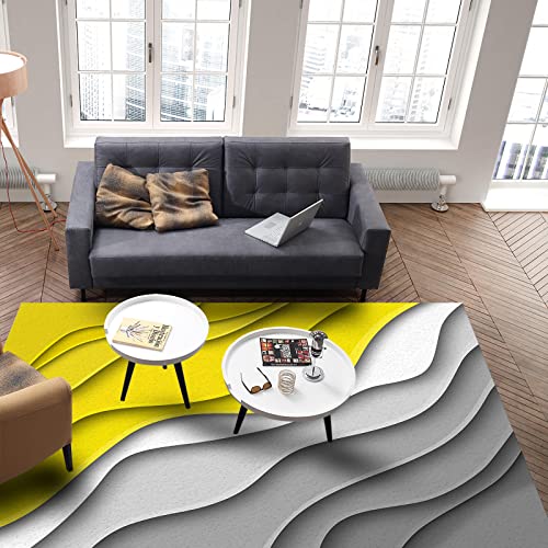 Large Indoor Area Rugs,Modern Runner Rug for Living Room Yellow Grey Gradient Abstract Art Modern Geometric Non-Slip Accent Throw Rug Carpet Kitchen Floor Mat for Bedroom Nursery