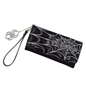 kreepsville 666 elvira women’s spiderweb flap trifold wristlet wallet macabre mobile silver edition clutch