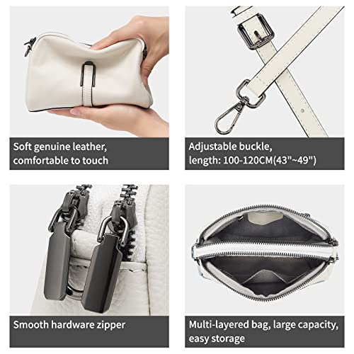 ZOOEASS Genuine Leather Small Crossbody Bags for Women,Ladies Shoulder Bag Purses Multi Pocket Cross Body Purse(Beige)