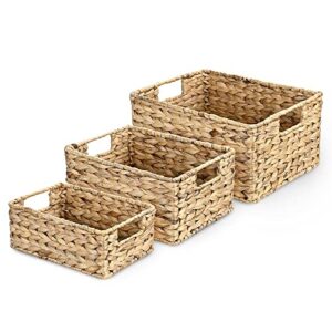 handwoven basket set, 3pack water hyacinth toilet paper basket, set of hand-woven natural wicker storage basket 14″ x 11″ x 6 7/8″ l, 12 5/8″ x 9 7/16″ x 5 11/16″m ,11″ x 7 7/8″ x 4 1/8″ s