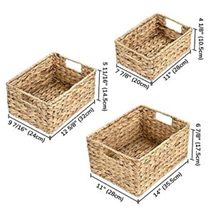 Handwoven Basket Set, 3Pack Water Hyacinth Toilet Paper Basket, Set of Hand-Woven Natural Wicker Storage Basket 14" x 11" x 6 7/8" L, 12 5/8" x 9 7/16" x 5 11/16"M ,11" x 7 7/8" x 4 1/8" S