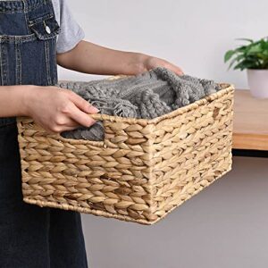 Handwoven Basket Set, 3Pack Water Hyacinth Toilet Paper Basket, Set of Hand-Woven Natural Wicker Storage Basket 14" x 11" x 6 7/8" L, 12 5/8" x 9 7/16" x 5 11/16"M ,11" x 7 7/8" x 4 1/8" S