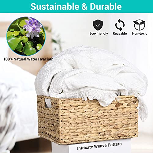 Handwoven Basket Set, 3Pack Water Hyacinth Toilet Paper Basket, Set of Hand-Woven Natural Wicker Storage Basket 14" x 11" x 6 7/8" L, 12 5/8" x 9 7/16" x 5 11/16"M ,11" x 7 7/8" x 4 1/8" S