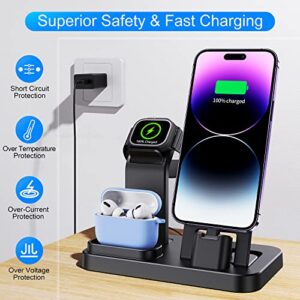 AFLYDOG Fast Charging Station for Apple Devices, New Self-Centering iWatch Charger Stand for All Apple Watch, 3 in 1 Built-in Charging Stand Dock for iPhone AirPods Apple Watch(15W Adapter)