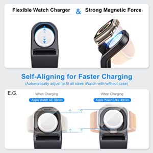 AFLYDOG Fast Charging Station for Apple Devices, New Self-Centering iWatch Charger Stand for All Apple Watch, 3 in 1 Built-in Charging Stand Dock for iPhone AirPods Apple Watch(15W Adapter)