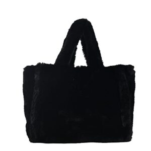 plush tote bag y2k women aesthetic fuzzy underarm bag furry warm winter shoulder bag trendy accessories (black)
