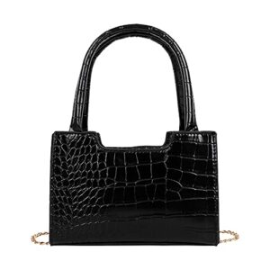 retro shoulder handbag alligator pu solid crossbody bag for lady top-handle tote, black, 21 x 18 x 5cm