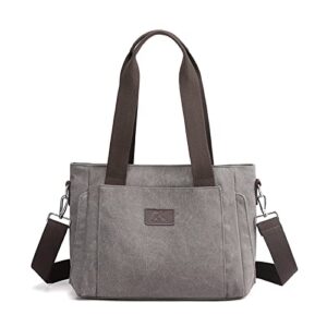 porrasso women crossbody bag canvas handbag casual shoulder bag multi-pocket messenger bag ladies satchel for daily use grey