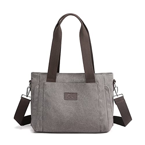 PORRASSO Women Crossbody Bag Canvas Handbag Casual Shoulder Bag Multi-pocket Messenger Bag Ladies Satchel for Daily Use Grey