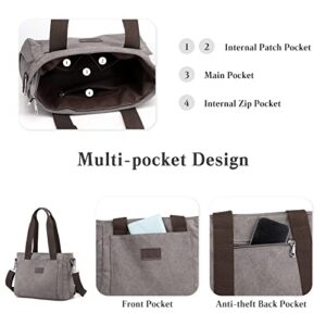PORRASSO Women Crossbody Bag Canvas Handbag Casual Shoulder Bag Multi-pocket Messenger Bag Ladies Satchel for Daily Use Grey