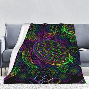 psychedelic sea turtle fleece throw blanket plush soft throw for couch bed sofa, 90 in x 66 in