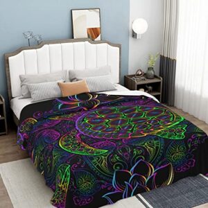 Psychedelic Sea Turtle Fleece Throw Blanket Plush Soft Throw for Couch Bed Sofa, 90 in X 66 in