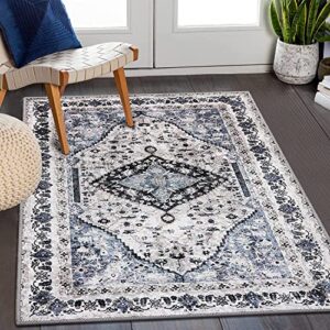 misiffa vintage persian area rug, 3×5 washable entry rug non-slip indoor door mat, small throw rug for entryway kitchen bedroom bathroom living room carpet (light blue, 3x5ft)