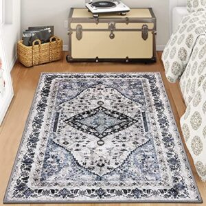 Misiffa Vintage Persian Area Rug, 3x5 Washable Entry Rug Non-Slip Indoor Door Mat, Small Throw Rug for Entryway Kitchen Bedroom Bathroom Living Room Carpet (Light Blue, 3x5ft)