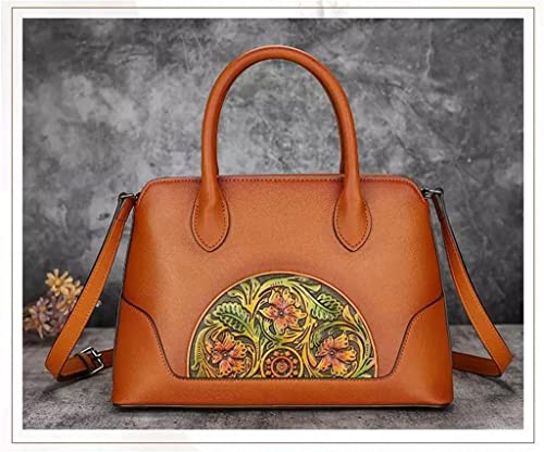WYKDD Vintage Floral Ladies Tote Bag Hand Embossed Handbag Versatile Women's Shoulder Messenger Bag (Color : A, Size : 30(L)*18(H)*12(W) cm)