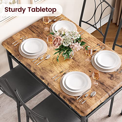 Amyove Dining Table Set for 4, Kitchen Table and Chairs, Dining Room Table Set with 4 Upholstered Chairs, Kitchen Table Set Rectangular Dining Table for Small Space, Apartment, Breakfast, Rustic Brown