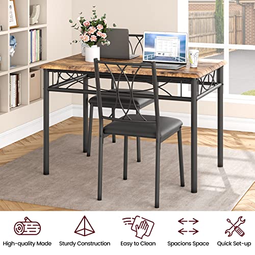 Amyove Dining Table Set for 4, Kitchen Table and Chairs, Dining Room Table Set with 4 Upholstered Chairs, Kitchen Table Set Rectangular Dining Table for Small Space, Apartment, Breakfast, Rustic Brown