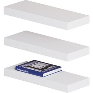 neaterize floating shelves set of 3 | durable wall shelves with invisible bracket | great shelf for bathroom, bedrooms, kitchen, office and living room décor. (white – small)