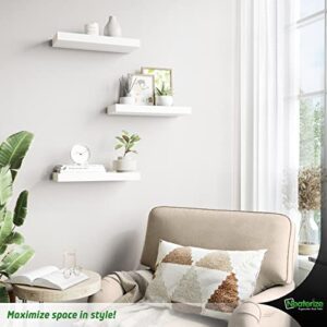 NEATERIZE Floating Shelves Set of 3 | Durable Wall Shelves with Invisible Bracket | Great Shelf for Bathroom, Bedrooms, Kitchen, Office and Living Room Décor. (White - Small)