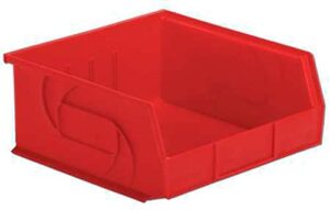 hang & stack storage bin, red, plastic, 10 7/8 in l x 11 in w x 5 in h, 40 lb load capacity