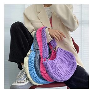 WYKDD Crochet Women Shoulder Bag Handmade Knitting Hobos Tote Wide Strap Handbags and Purses Woven Clutch (Color : Black, Size : 1)