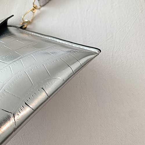 Women Wallet Fashion Alligator Pattern Envelope Clutch Handbag Solid Evening Bag, Silver, 21 x 18 x 5cm