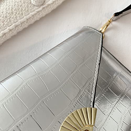 Women Wallet Fashion Alligator Pattern Envelope Clutch Handbag Solid Evening Bag, Silver, 21 x 18 x 5cm