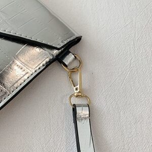 Women Wallet Fashion Alligator Pattern Envelope Clutch Handbag Solid Evening Bag, Silver, 21 x 18 x 5cm