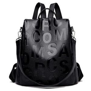 multipurpose pu leather women anti theft backpack purse travel fashion handbag ladies shoulder bag (black letters)