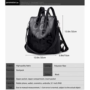 Multipurpose PU Leather Women Anti Theft Backpack Purse Travel Fashion Handbag Ladies Shoulder Bag (Black letters)